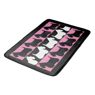 Tapis De Bain Scottish Terrier chien noir/rose/blanc, rayures