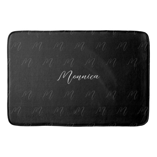 Tapis De Bain Script de monogramme élégant noir (Devant)