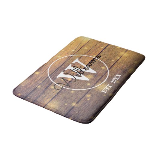 Tapis De Bain Script de monogramme en bois rustique (Angle)