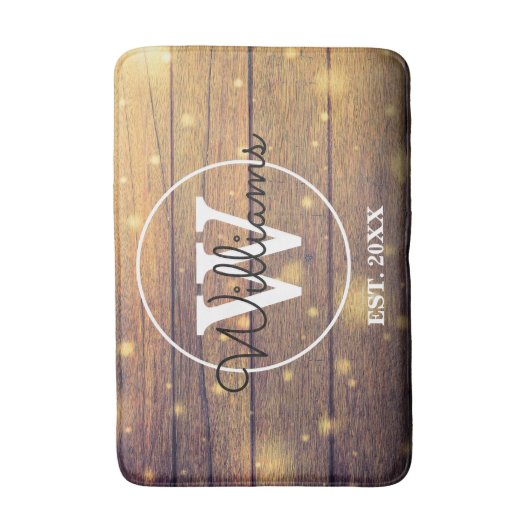 Tapis De Bain Script de monogramme en bois rustique (Devant (Vertical))