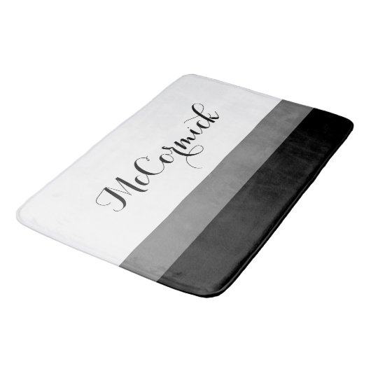 Tapis De Bain Script de monogramme gris gris gris noir moderne (Angle)