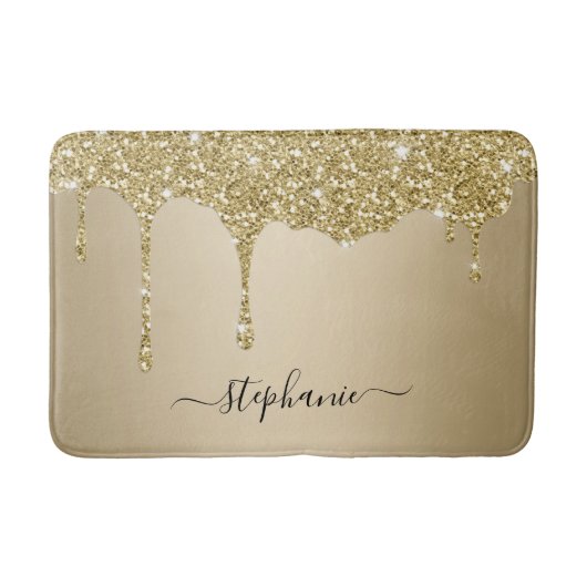 Tapis De Bain Script de nom personnalisé Gold Parties scintillan (Devant)