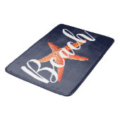 Tapis De Bain Script Nautique de plage Rouge Starfish & Navy (Angle)