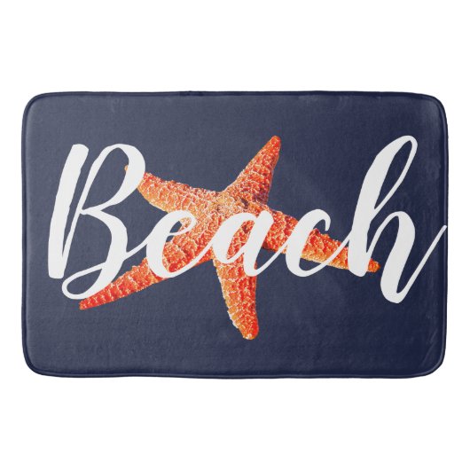 Tapis De Bain Script Nautique de plage Rouge Starfish & Navy (Devant)