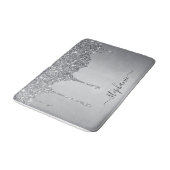 Tapis De Bain Script Nom personnalisé Silver Parties scintillant (Angle)