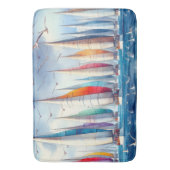Tapis De Bain Seagulls Soaring With a Sailboat Regatta (devant Vertical)