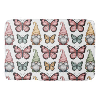 Tapis De Bain Seamless Pattern with Gnomes and Butterflies