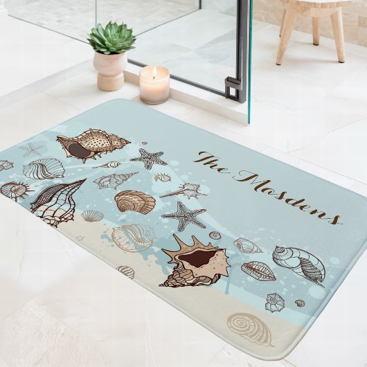 Tapis De Bain Seashells And Sand Coastal Beach Nom De Famille