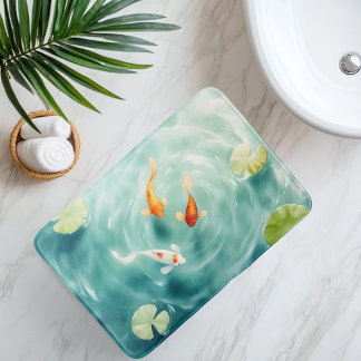 Tapis De Bain Sérénité de carpes koï à l'aquarelle