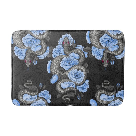 Tapis De Bain Serpents et roses bleus (Devant)