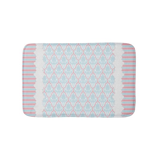Tapis De Bain Shabby Chic Blue & Pink Damask (Devant)