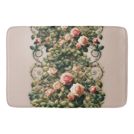 Tapis De Bain Shabby Chic Rose Vins Floral Élégant (Devant)