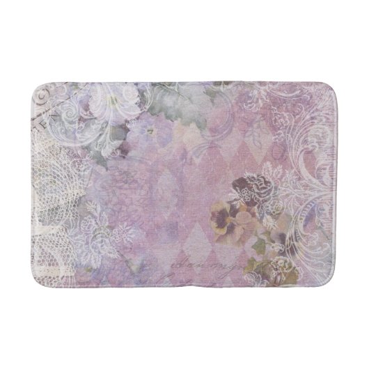 Tapis De Bain Shabby Vintage violet Floral (Devant)