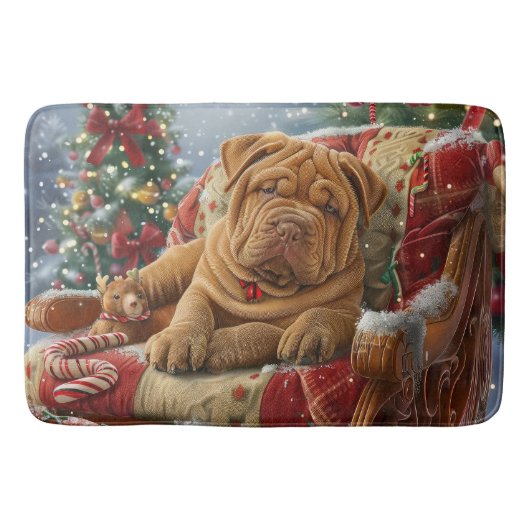 Tapis De Bain Shar Pei Chien Festif de Noël (Devant)