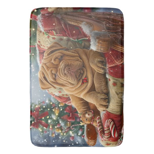 Tapis De Bain Shar Pei Chien Festif de Noël (devant Vertical)