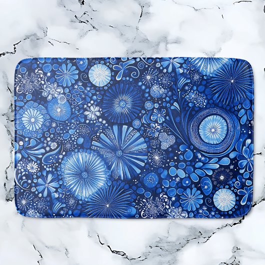Tapis De Bain Shibori botanique bleu