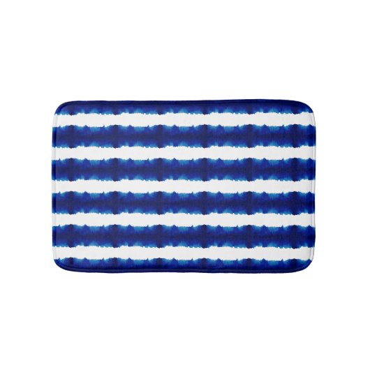 Tapis De Bain Shibori Tie Dye Blue Stripe Motif (Devant)