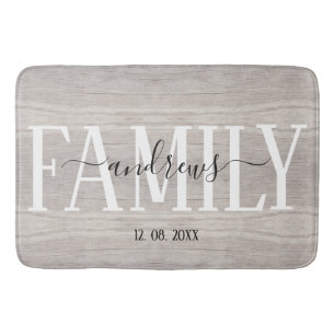 Tapis De Bain Signature du nom de famille personnalisé Wood