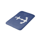 Tapis De Bain Silhouette blanche grande Ancre sur bleu marine (Angle)