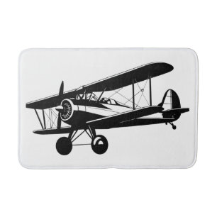 Tapis De Bain Silhouette d'avion biplan Retro Aviation