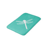 Tapis De Bain Silhouette de libellule blanche sur Turquoise (Angle)