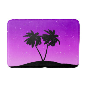 Tapis De Bain Silhouette de palmier contre violet crépusculaire