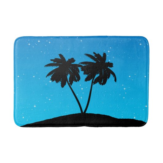 Tapis De Bain Silhouette Palmier Contre Bleu Du Soir (Devant)