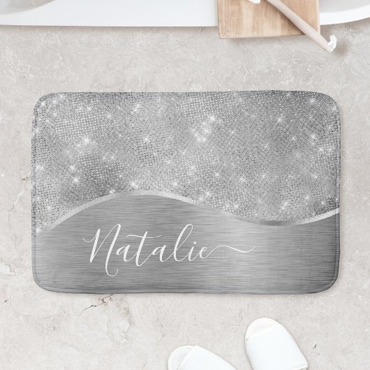 Tapis De Bain Silver Glitter Glam Bling Personalized