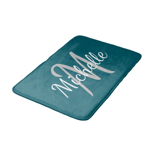 Tapis De Bain Simple dark teal Bold Typography & Name Monogram (Angle)