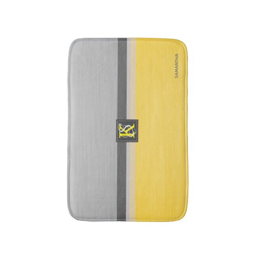 Tapis De Bain Simple deux tons jaune et gris Initiales Monogramm (Devant (Vertical))