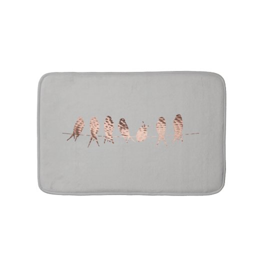 Tapis De Bain Simple et moderne Gris et Faux Oiseaux de Cuivre (Devant)