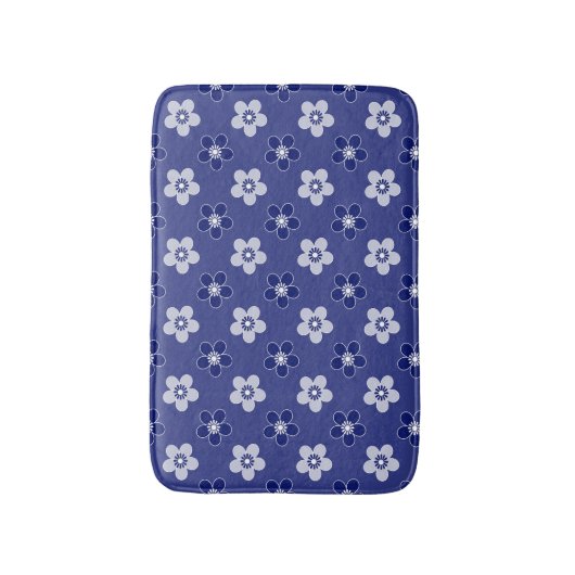 Tapis De Bain simple floral solide bleu motif rétro petit flowe (Devant (Vertical))