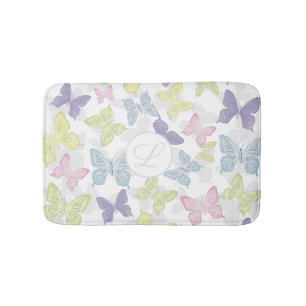 Tapis De Bain Simple mignon Pastel Botanique Papillons de la nat