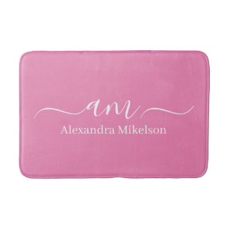 Tapis De Bain Simple Modern Monogram rose Minimaliste