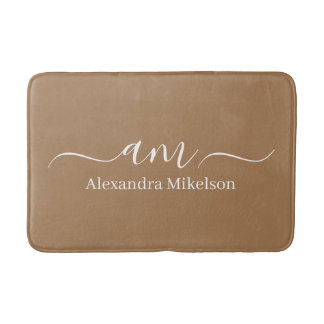 Tapis De Bain Simple Moderne Monogramme marron clair Minimaliste
