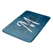 Tapis De Bain Simple Monogramme Bleu Foncé (Angle)