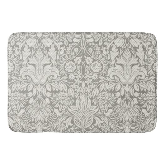 Tapis De Bain Simple motif floral damas blanc (Devant)
