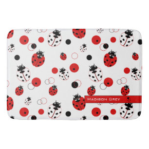 Tapis De Bain Simple Motif Ladybug rouge, noir et blanc