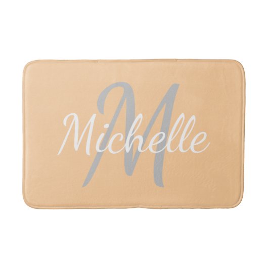 Tapis De Bain Simple pêche Typographie Gras & Monogramme Nom (Devant)