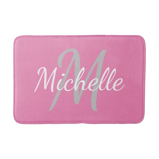 Tapis De Bain Simple rose Typographie Gras & Monogramme de nom (Devant)