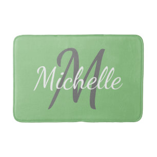 Tapis De Bain Simple sage Typographie gras & monogramme de nom