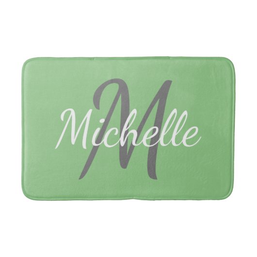 Tapis De Bain Simple sage Typographie gras & monogramme de nom (Devant)