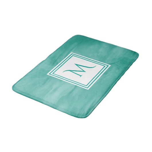 Tapis De Bain Simple Turquoise Vert subtil marbre Moderne Monogr (Angle)