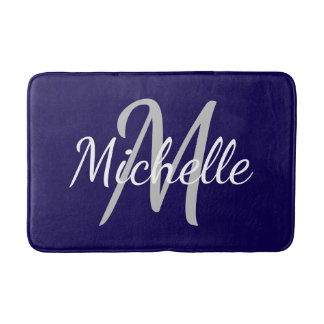 Tapis De Bain Simple typographie gras bleu foncé & monogramme de