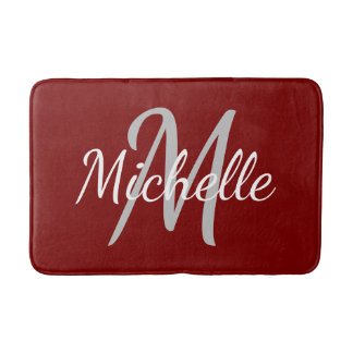 Tapis De Bain Simple typographie grasse rouge foncé & monogramme