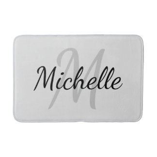 Tapis De Bain Simple typographie grise gras & monogramme de nom
