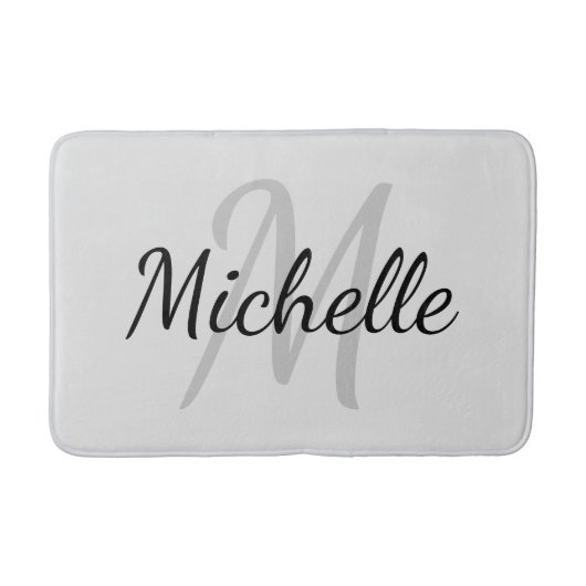 Tapis De Bain Simple typographie grise gras & monogramme de nom (Devant)