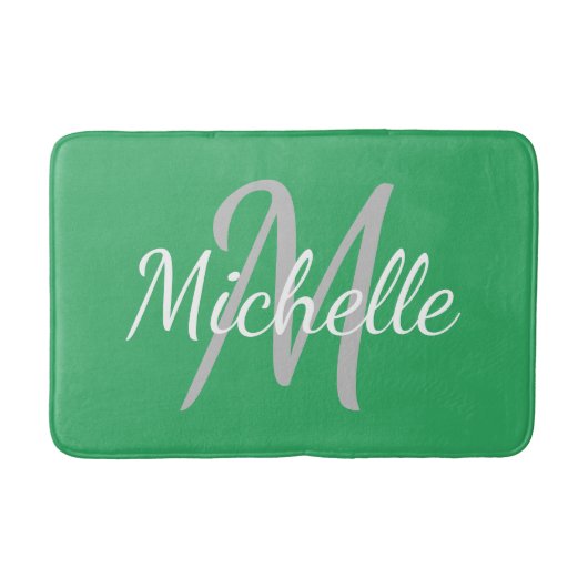 Tapis De Bain Simple vert mer Bold Typographie & Nom Monogramme (Devant)