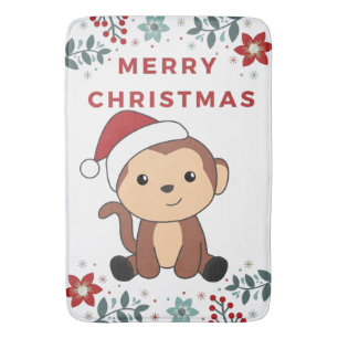 Tapis De Bain Singe Noël Neige Hiver Animaux Singes Bain