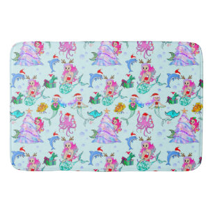 Tapis De Bain Sirène célébrant Noël avec des amis